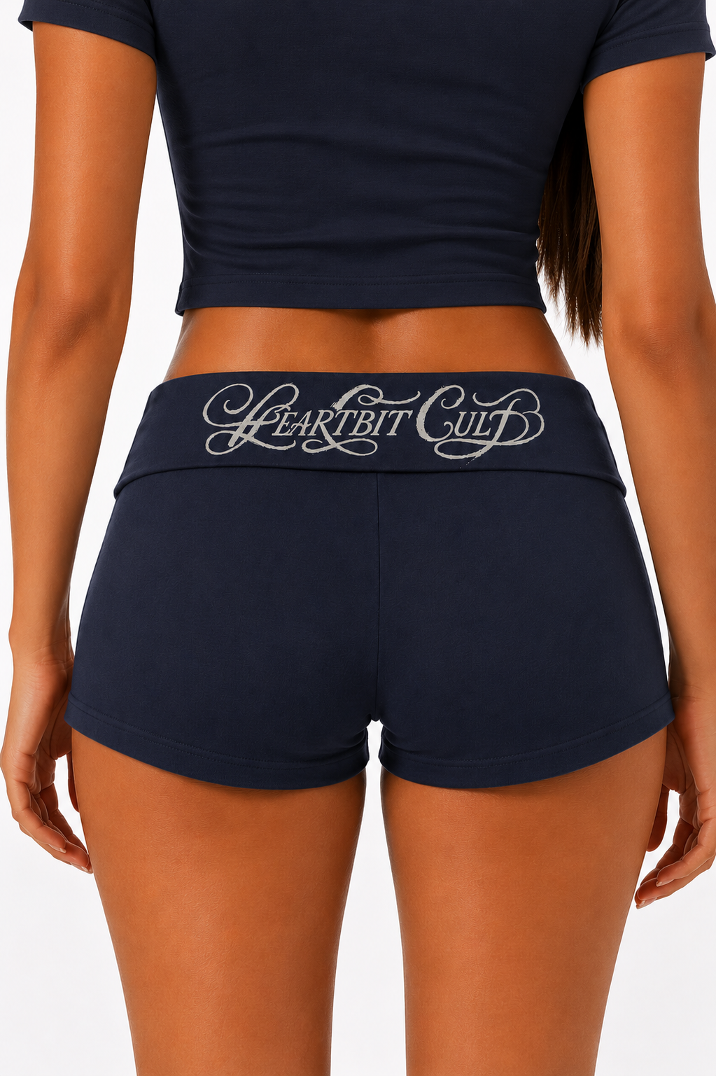 FOLD OVER MINI SHORTS NAVY BLUE