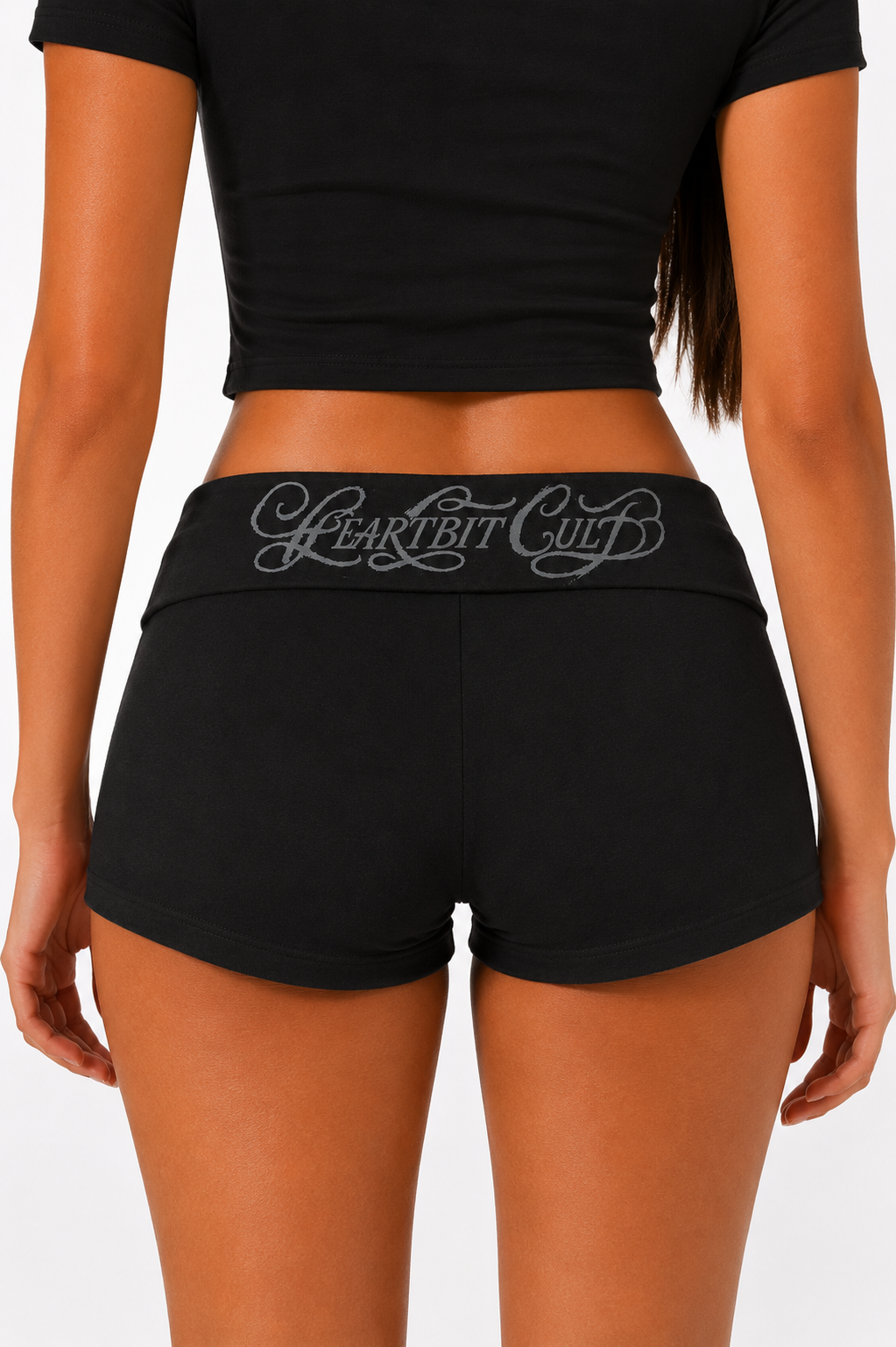 FOLD OVER MINI SHORTS BLACK