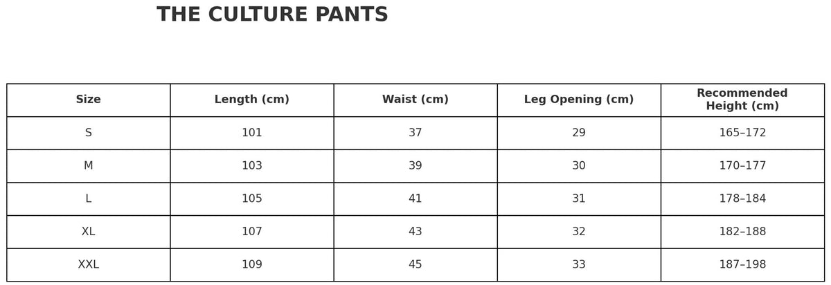 SIZE CHART